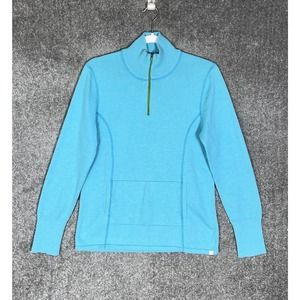 Eddie Bauer Mock Neck 1/4‎ Zip Sweater Womens Size Medium Blue Kangaroo Pocket
